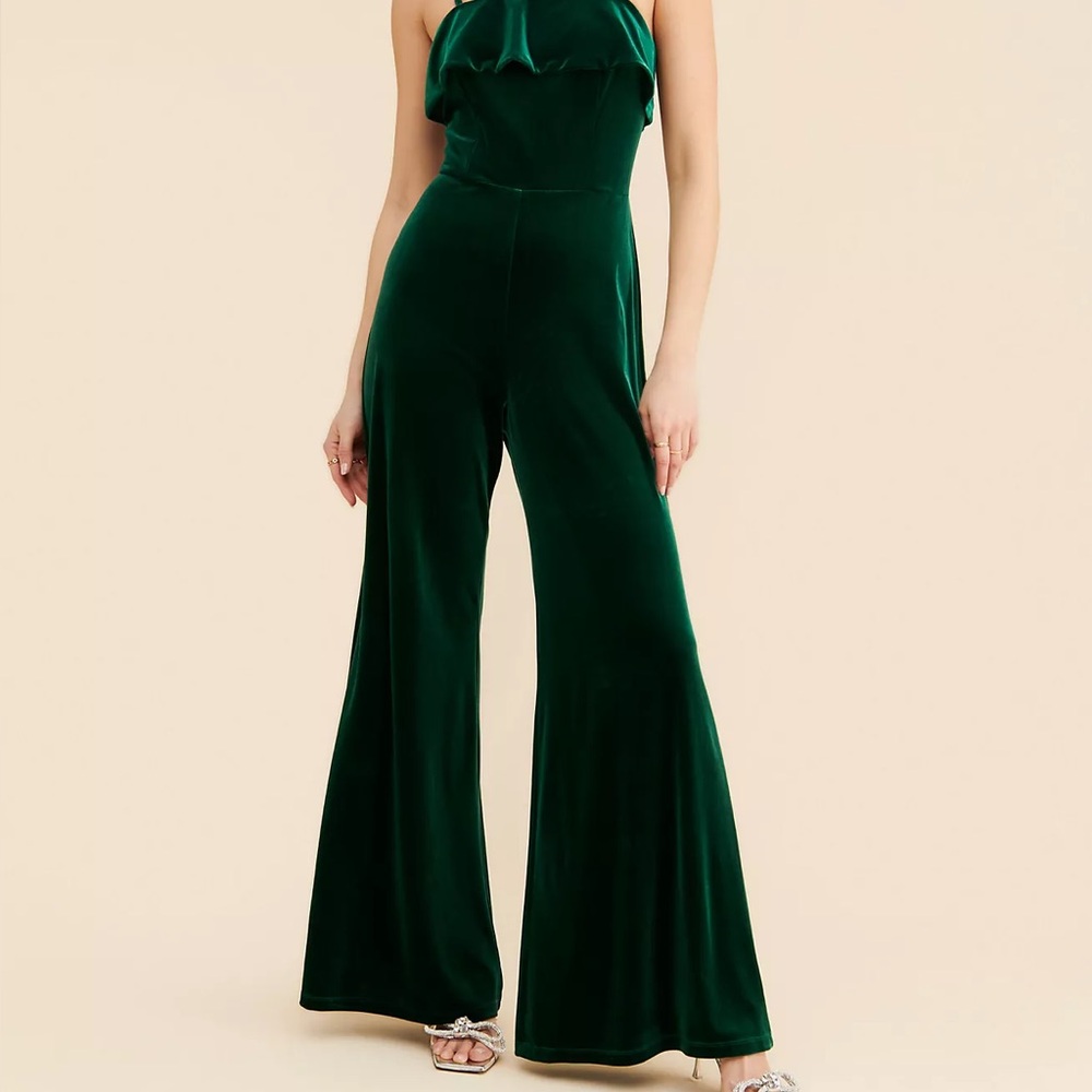 Anthropologie Corey Lynn Calter Green Velvet Jumpsuit Size Small Petite